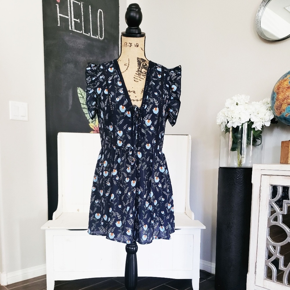 Lace Front Floral Print Romper